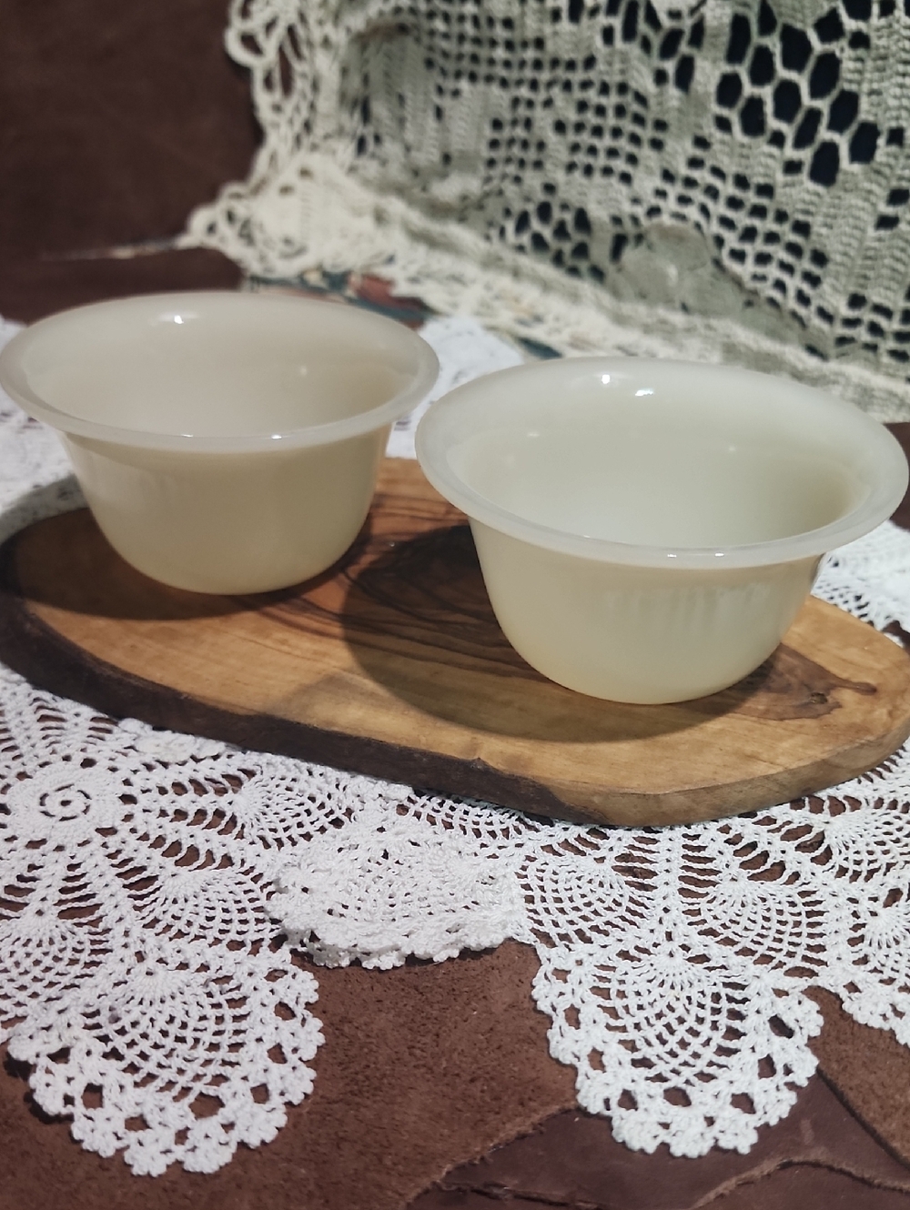 1940s Fire King Set of 2 Cream Glass Custard Cups